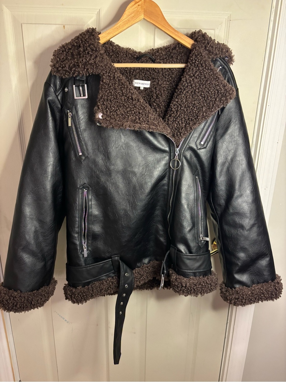 Faux Leather WeWoreWhat Oversized Faux Sherpa Moto Jacket New Without tags!